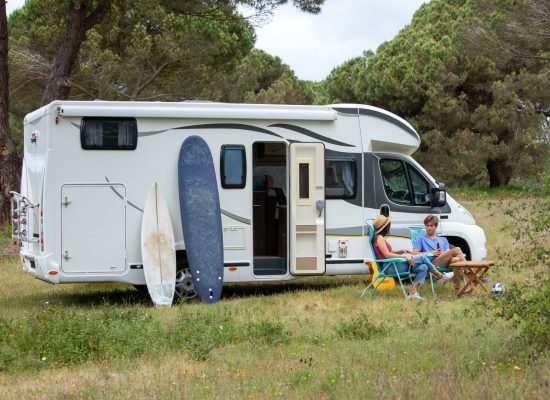 Wohnmobil auf grüner Wiese